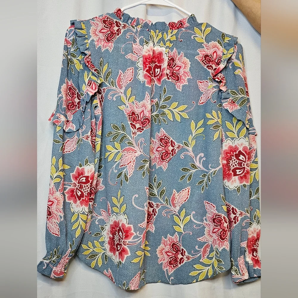 LOFT Blue and Red Floral Blouse - Picture 2 of 9